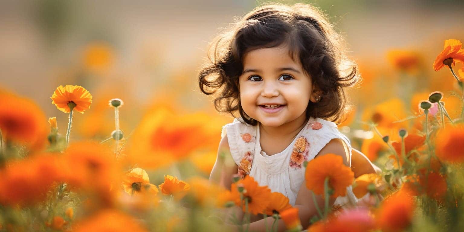 indian baby birthday photoshoot baby in a flower field 86bbcb1d 4055 42a6 85ca 47730ea449cf