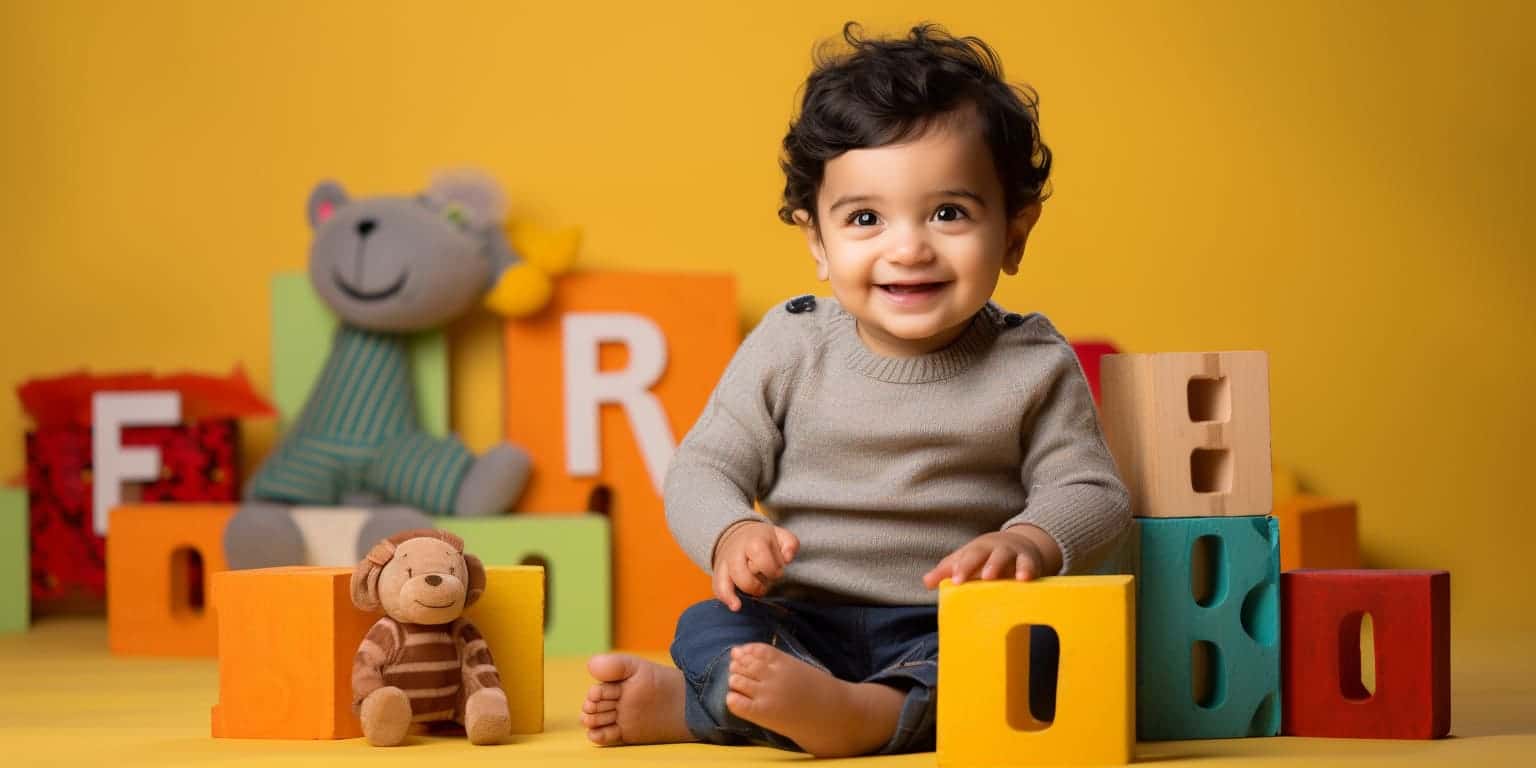 indian baby birthday photoshoot baby with letter block 39ed4c3f e7ec 4c43 8329 8da8775b9b79